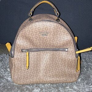 Guess Women's Ronnie Monogram Jacquard Backpack Mocha bag